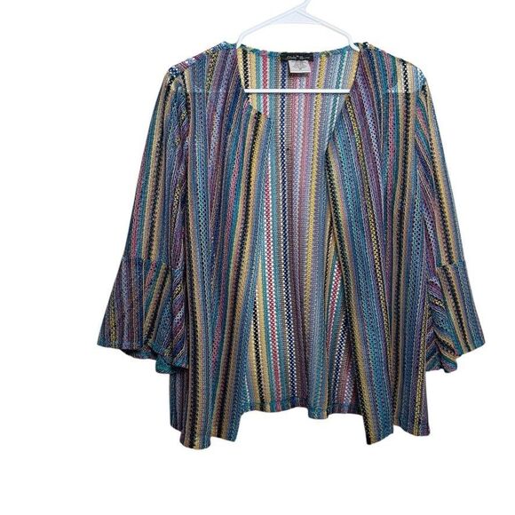 Slinky Brand Sweater Women's Medium Colorful Rainbow Open Knit Flare Sleeve - Picture 1 of 7